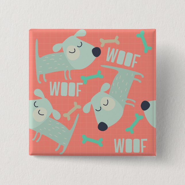 Woof Dogs and Bones Pinback Button (Front)