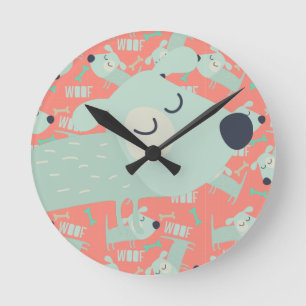 Woof Dogs and Bones Round Clock