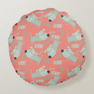 Woof Dogs and Bones Round Pillow