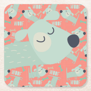 Woof Dogs and Bones Square Paper Coaster