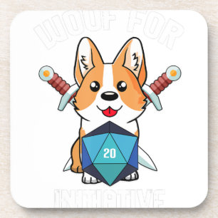 Woof Initiative Funny Corgi Dog D20 Rpg Gamer Gif Beverage Coaster