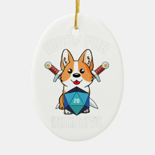 Woof Initiative Funny Corgi Dog D20 Rpg Gamer Gif Ceramic Ornament