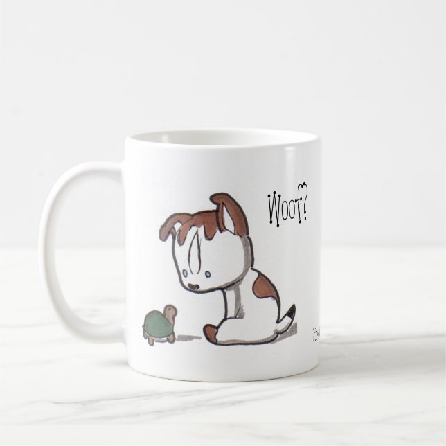 Woof? Meow! Kitty & Puppy Mug! Coffee Mug (Left)
