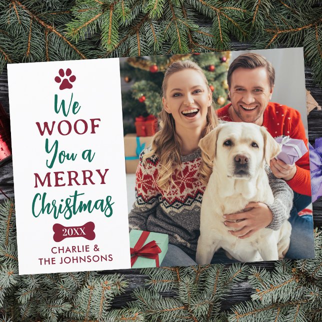 Woof Merry Christmas Cute Pet Dog Photo Holiday Card (Creator Uploaded)