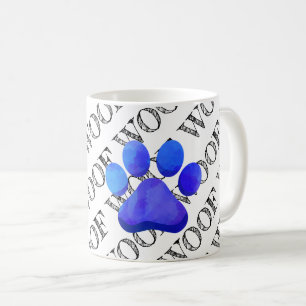 WOOF Pattern Blue Paw Print Colorful Modern Fun Coffee Mug