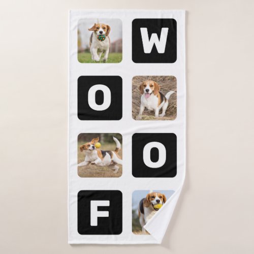 Woof Personalized Pet Dog Lover Photo Collage Bath Towel