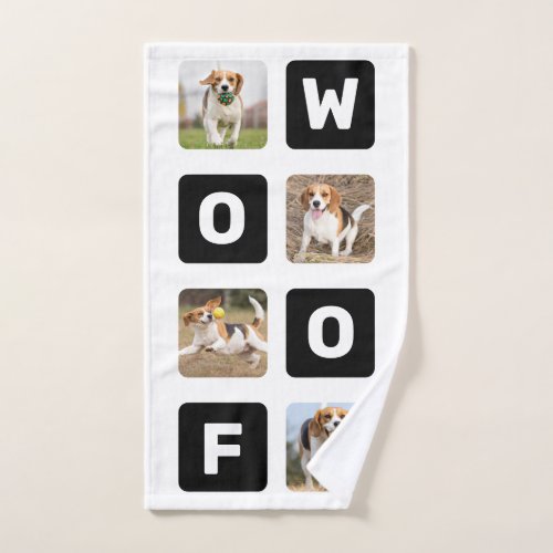 Woof Personalized Pet Dog Lover Photo Collage Hand Towel