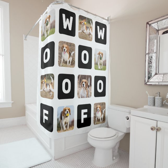 Woof Personalized Pet Dog Lover Photo Collage Shower Curtain (In Situ)