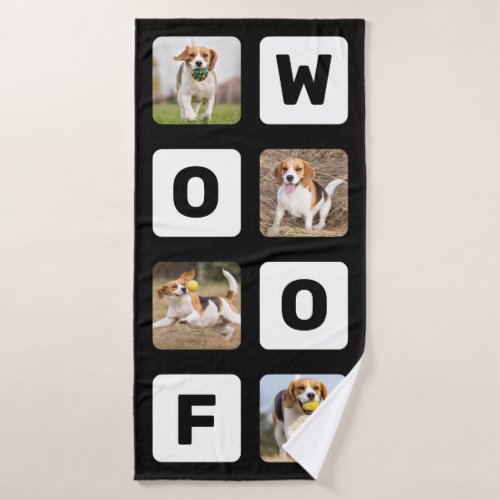 Woof Personalized Photo Collage Pet Lover Dog Bath Towel