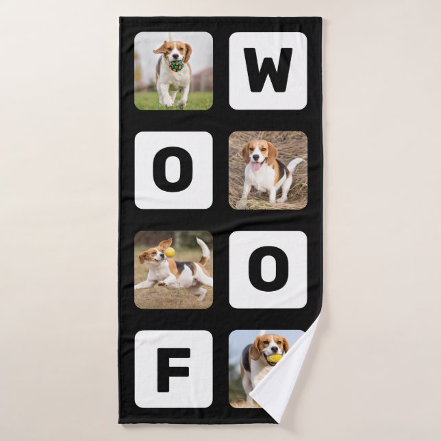 Woof Personalized Photo Collage Pet Lover Dog Bath Towel (Bath Towel)