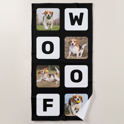 Woof Personalized Photo Collage Pet Lover Dog Beach Towel