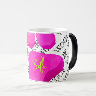 WOOF pink paw print DOG NAME modern pet fun Color Morph Mug