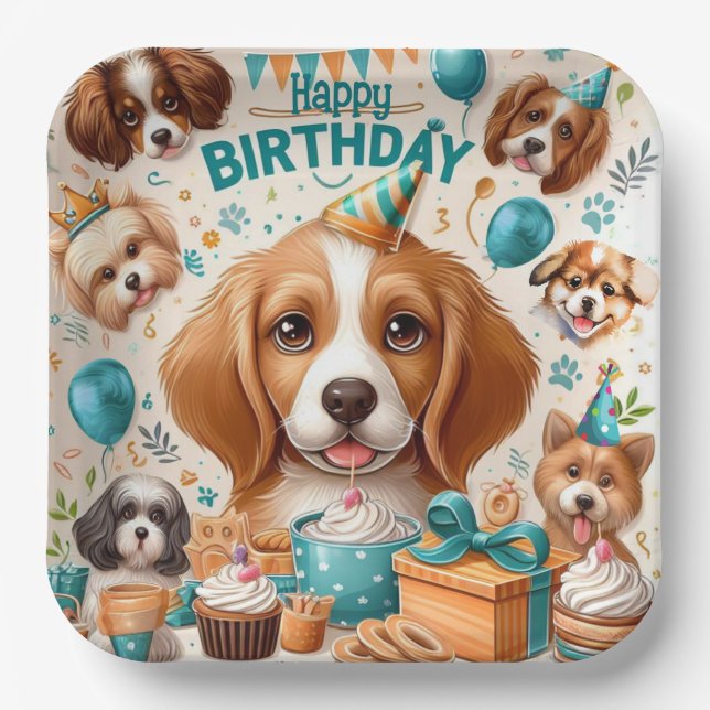 Woof-tastic Dog-Themed Birthday Party Tableware Paper Plates (Front)