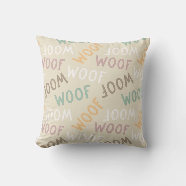 Woof Typography Pattern Throw Pillow (Front)