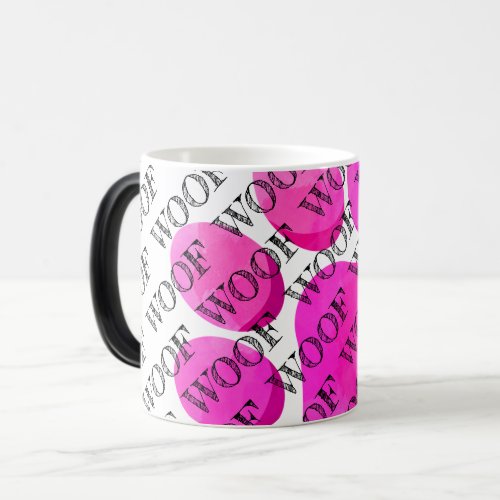woof typography pink dog paw print modern pet fun magic mug