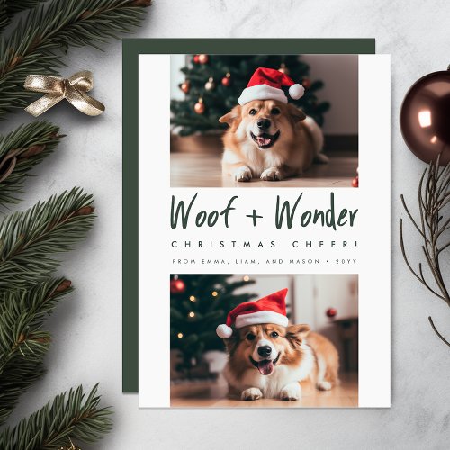 Woof  Wonder Cheer Funny Pet Dog Photo Christmas Holiday Card