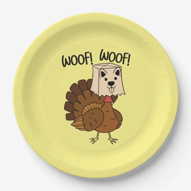 Woof Woof Funny Thanksgiving Turkey Dinner Paper Plates (Front)