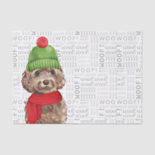Woof Word Art and Christmas Cockapo Santa Dog Tissue Paper