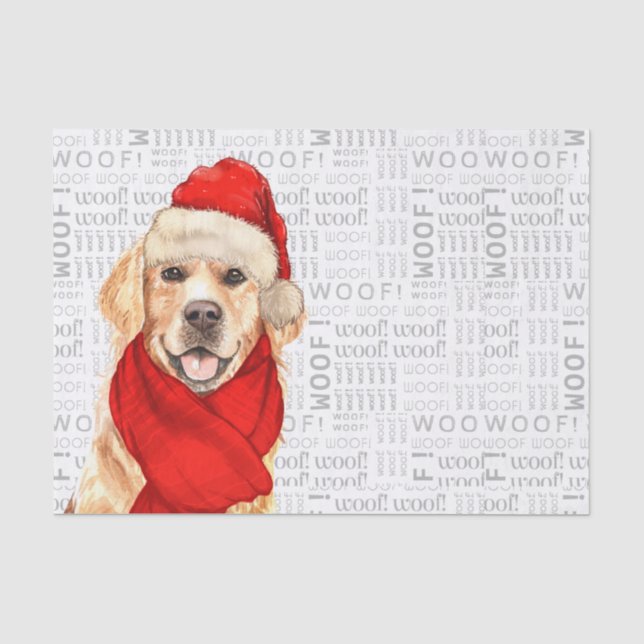 Woof Word Art and Christmas Golden Retriever Dog Tissue Paper (Front)