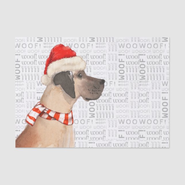Woof Word Art and Great Dane Christmas Tissue Paper (Front)
