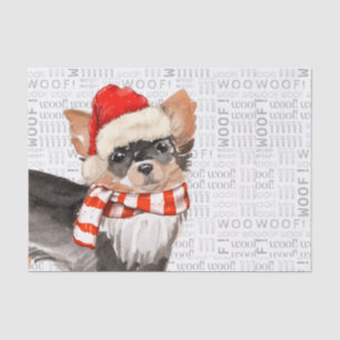 Woof Word Art and Long-Haired Chihuahua Santa Dog Tissue Paper