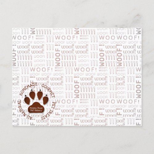 Woof Words and Paw Print in Brown with Business Postcard