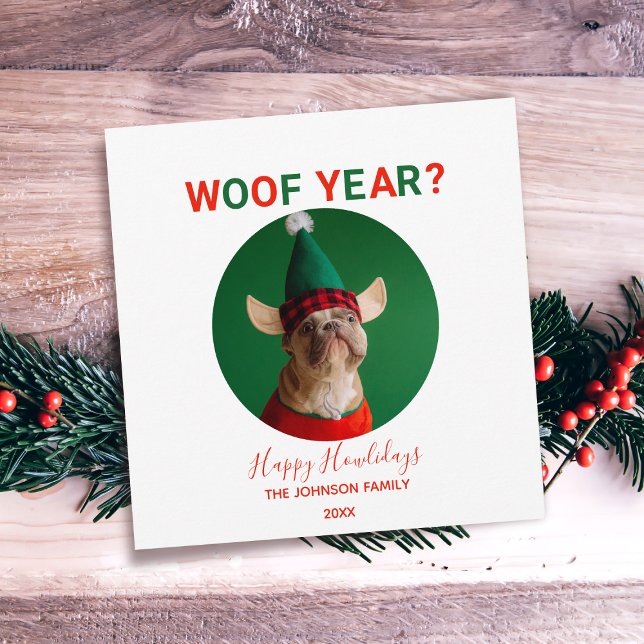 Woof Year Pet Christmas Holiday Photo Card (Woof Year? Send this card for holiday cheer!)