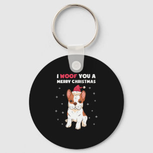 Woof You A Merry Christmas French Bulldog Dog Love Keychain