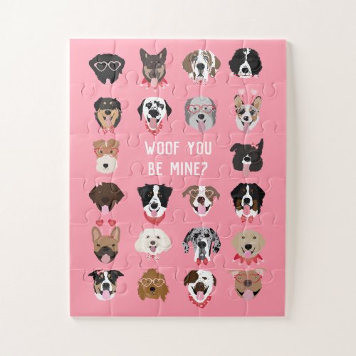 Woof You Be Mine Dog Face Pattern Jigsaw Puzzle
