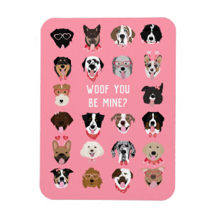 Woof You Be Mine Dog Face Pattern Magnet