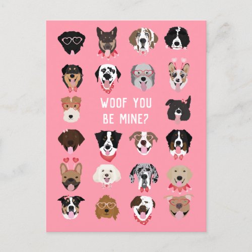 Woof You Be Mine Dog Face Pattern Postcard