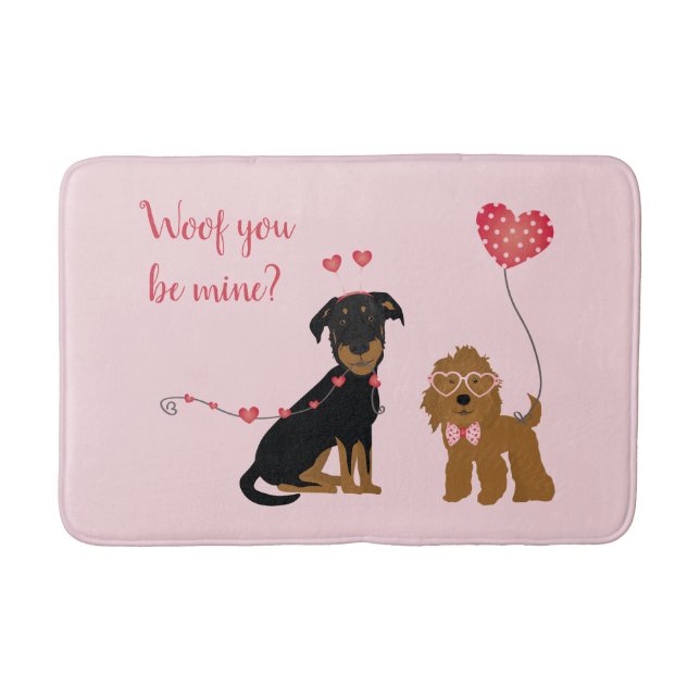 Woof You Be Mine Valentine Dogs Bath Mat (Front)