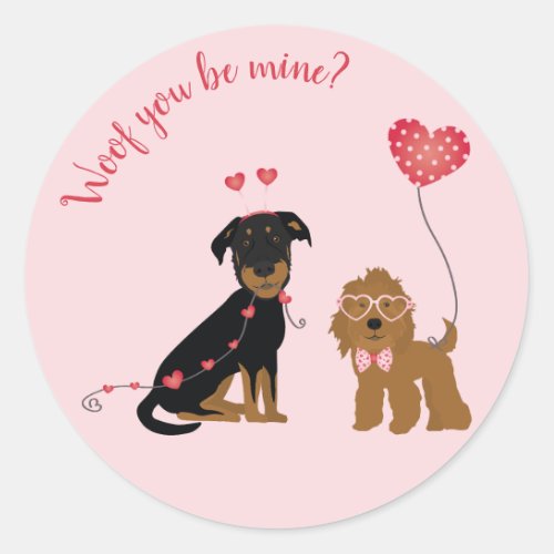 Woof You Be Mine Valentine Dogs Classic Round Sticker