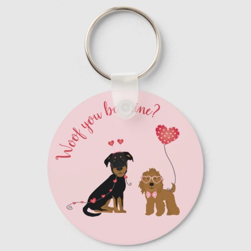 Woof You Be Mine Valentine Dogs Keychain