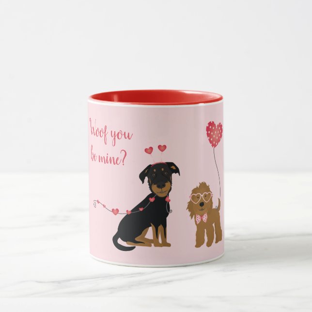 Woof You Be Mine Valentine Dogs Mug (Center)