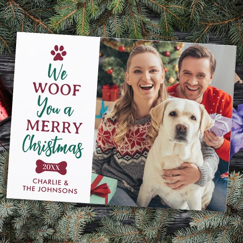 Woof You Merry Christmas Custom Cute Pet Dog Photo Holiday Postcard