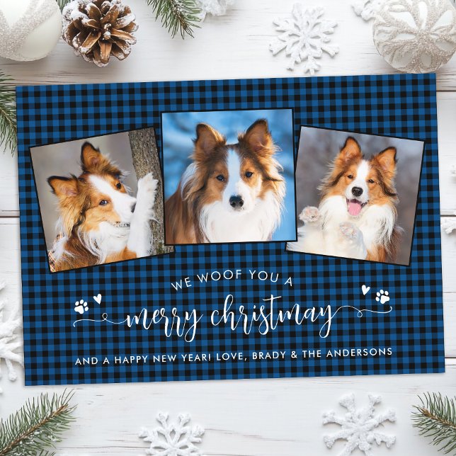 Woof You Merry Christmas Custom Dog Photo Collage Holiday Card (Creator Uploaded)