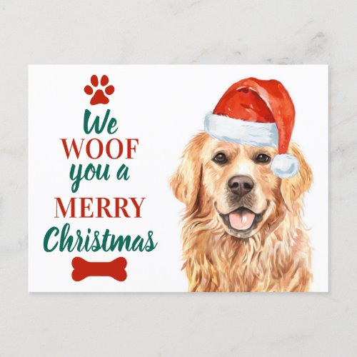 Woof You Merry Christmas Cute Dog Golden Retriever Holiday Postcard