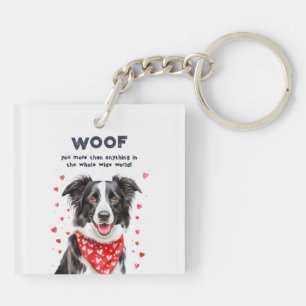 Woof you more than Border Collie Heart Bandana Keychain