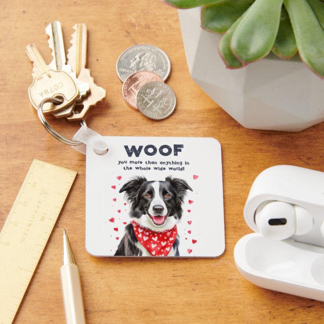 Woof you more than Border Collie Heart Bandana Keychain (Desk)