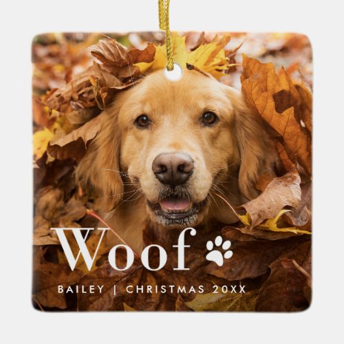 Woof  Your Dogs Photos and a Paw Print Ceramic Ornament