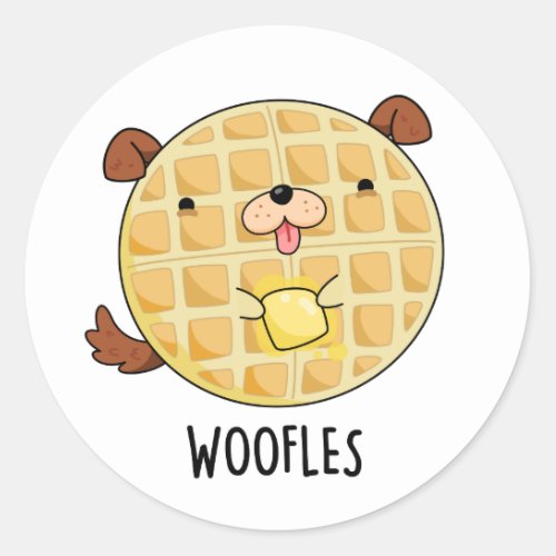 Woofles Funny Doggy Waffle Pun  Classic Round Sticker