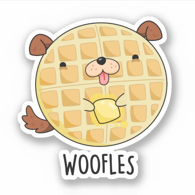 Woofles Funny Doggy Waffle Pun  Sticker (Front)