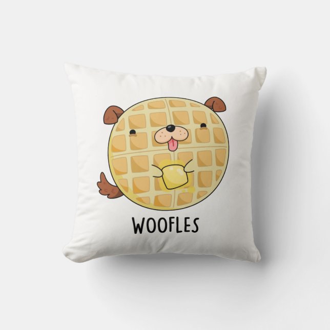 Woofles Funny Doggy Waffle Pun  Throw Pillow (Front)
