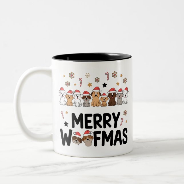Woofmas Dog Lover Mug: Cute Christmas Gift Two-Tone Coffee Mug (Left)