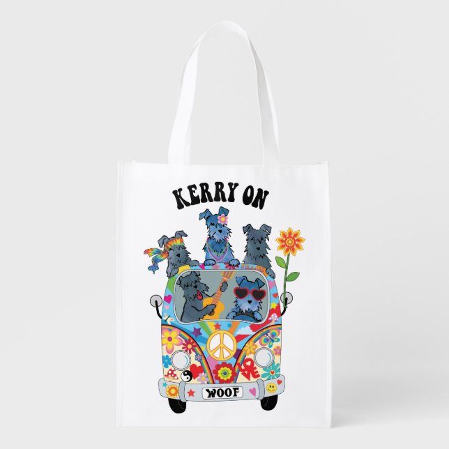 Woofstock Kerry Blue Terrier T-Shirt Grocery Bag (Front)