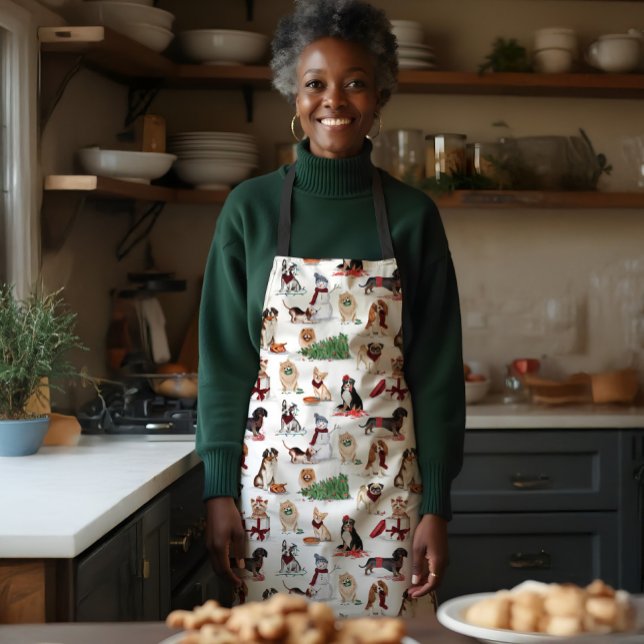 Woofy Christmas Cute Watercolor Naughty Dogs Apron (Woofy Christmas Cute Watercolor Naughty Dogs Apron)