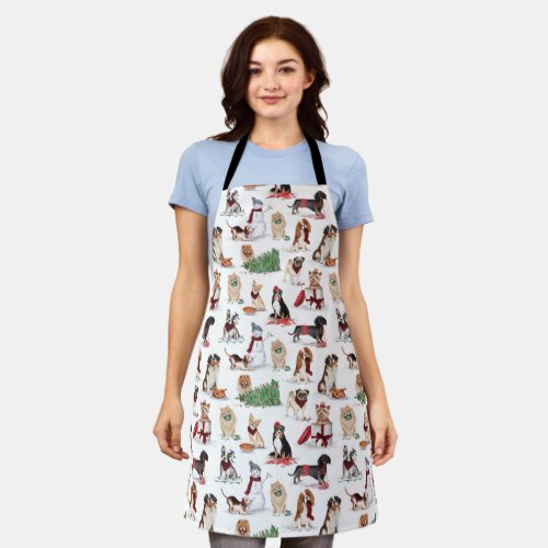 Woofy Christmas Cute Watercolor Naughty Dogs Apron