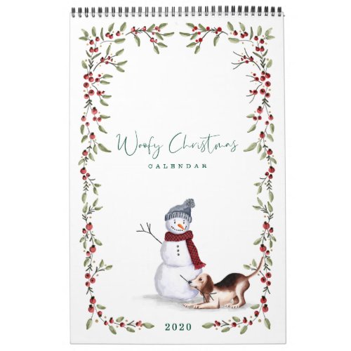 Woofy Christmas Cute Watercolor Naughty Dogs Calendar