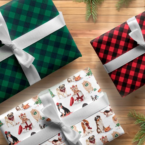 Woofy Christmas Cute Watercolor Naughty Dogs Wrapping Paper Sheets